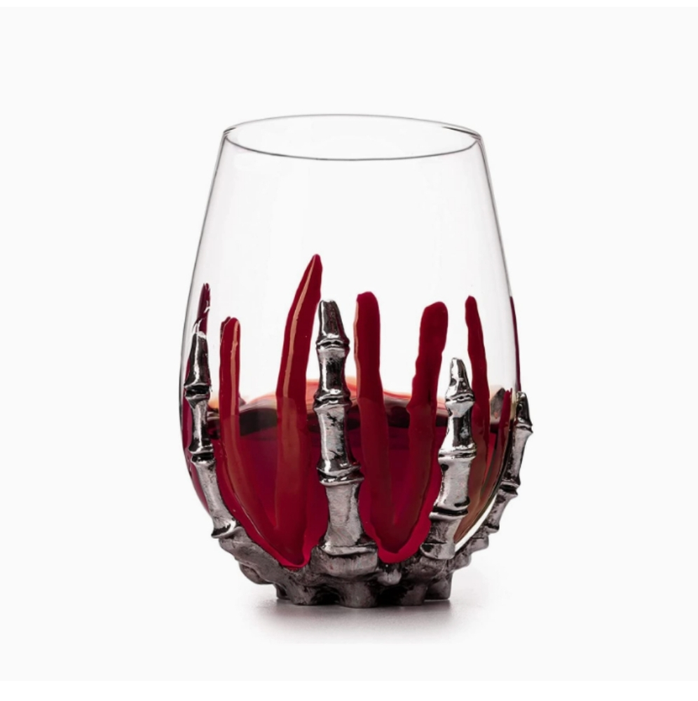 The Wine Savant Halloween Goth Hand Skull Wine Glass